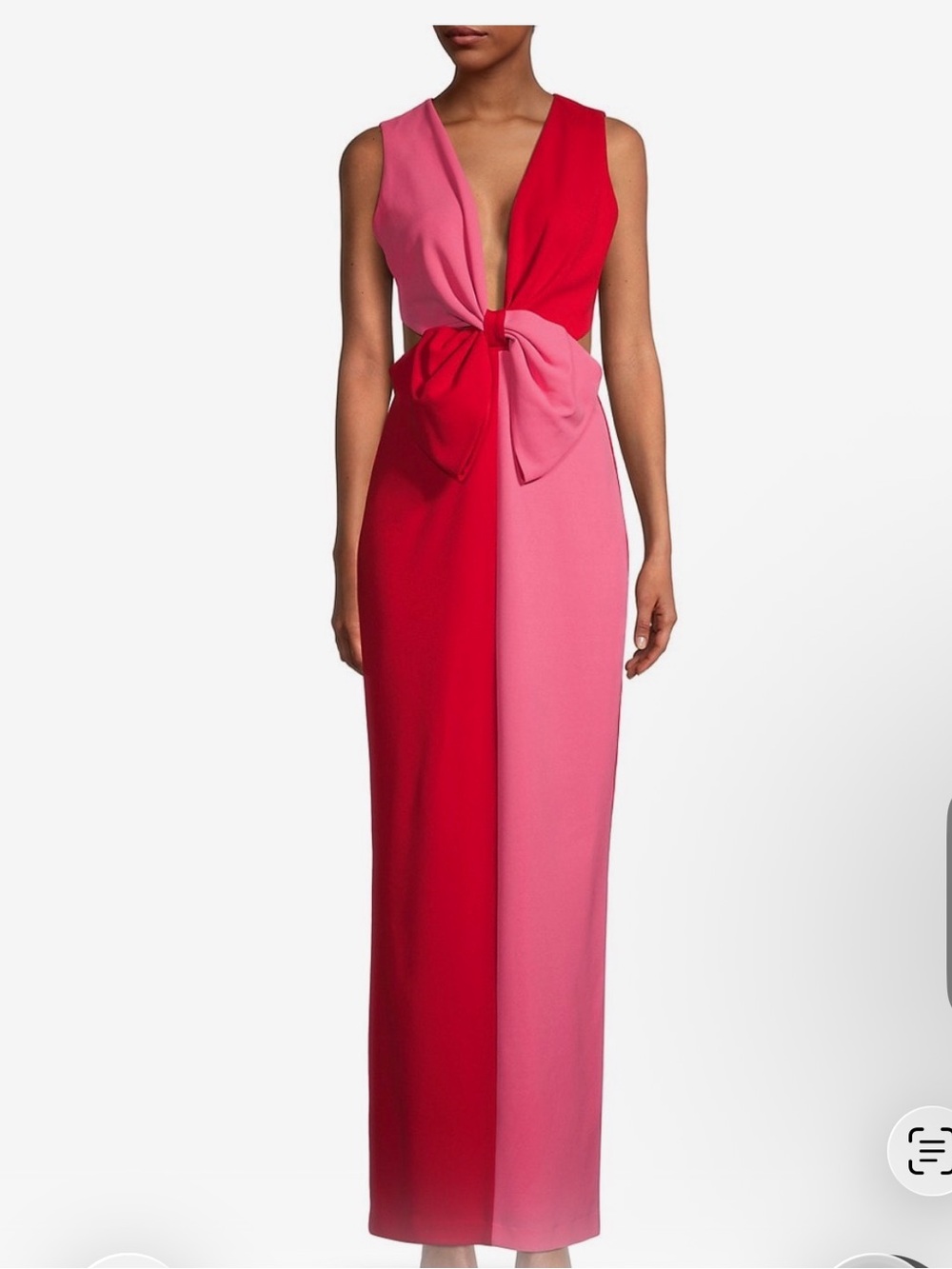 Two-Tone Pink & Red Bow-Front Maxi Dress